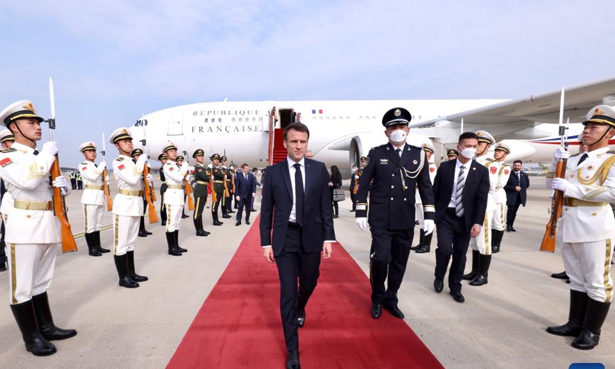 French President Emmanuel Macron arrives at Beijing Capital International Airport in Beijing, capital of China, April 5, 2023.Photo:Xinhua