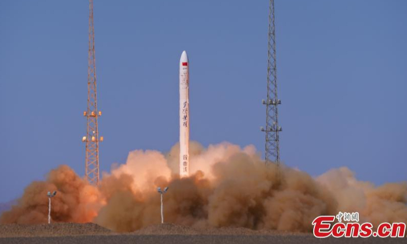 A Hyperbola-1 (SQX-1), solid-propellant commercial carrier rocket, blasts off from the Jiuquan Satellite Launch Center in northwest China, April 7, 2023. (Photo: China News Service/Wang Jiangbo)

The main purpose is to verify the correctness of the overall plan of the rocket and obtained effective flight data.

It was the 5th flight mission of the SQX-1 carrier rocket.