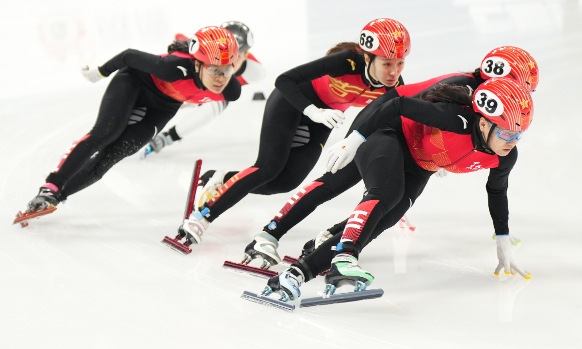 Female skaters compete in the women's 1,000 meters race on April 2, 2023 in Beijing. Photo: Cui Meng/GT