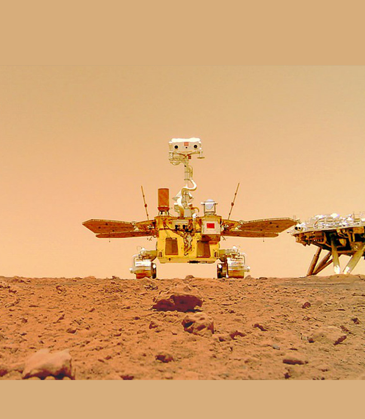Photo released on June 11, 2021 by the China National Space Administration (CNSA) shows a selfie of China's first Mars rover Zhurong with the landing platform. Photo:CNSA