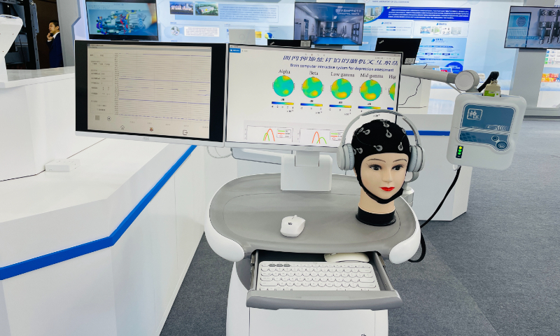 A brain computer interface (BCI) system is on display at the 2023 World Intelligence Congress in Tianjin on May 18, 2023. Photo: Chi Jingyi/GT
