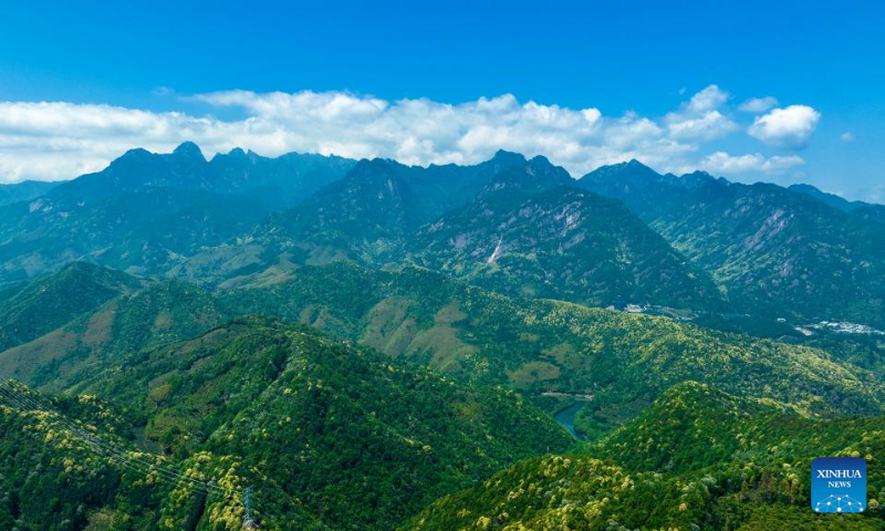 This aerial photo taken on April 26, 2023 shows scenery of Huangshan Mountain in east China's Anhui Province. (Photo by Fan Chengzhu/Xinhua)