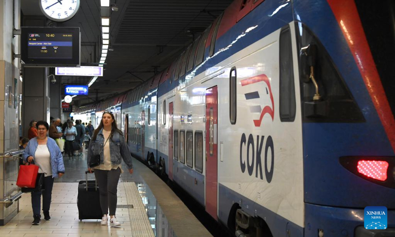 A train is to leave Belgrade station for Novi Sad, Serbia, May 6, 2023. The 80-kilometer-long, Chinese-built Belgrade-Novi Sad high-speed railway has been carrying passengers at speeds of up to 200 kilometers per hour since March 2022. (Xinhua/Ren Pengfei)