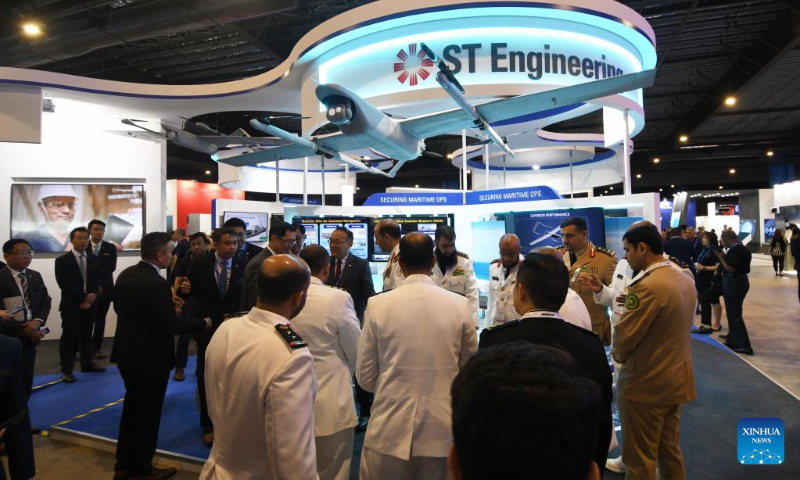 Military and defence delegates attend the International Maritime Defence Exhibition (IMDEX) Asia 2023 on its opening day in Singapore's Changi Exhibition Centre, May 3, 2023. (Photo by Then Chih Wey/Xinhua)