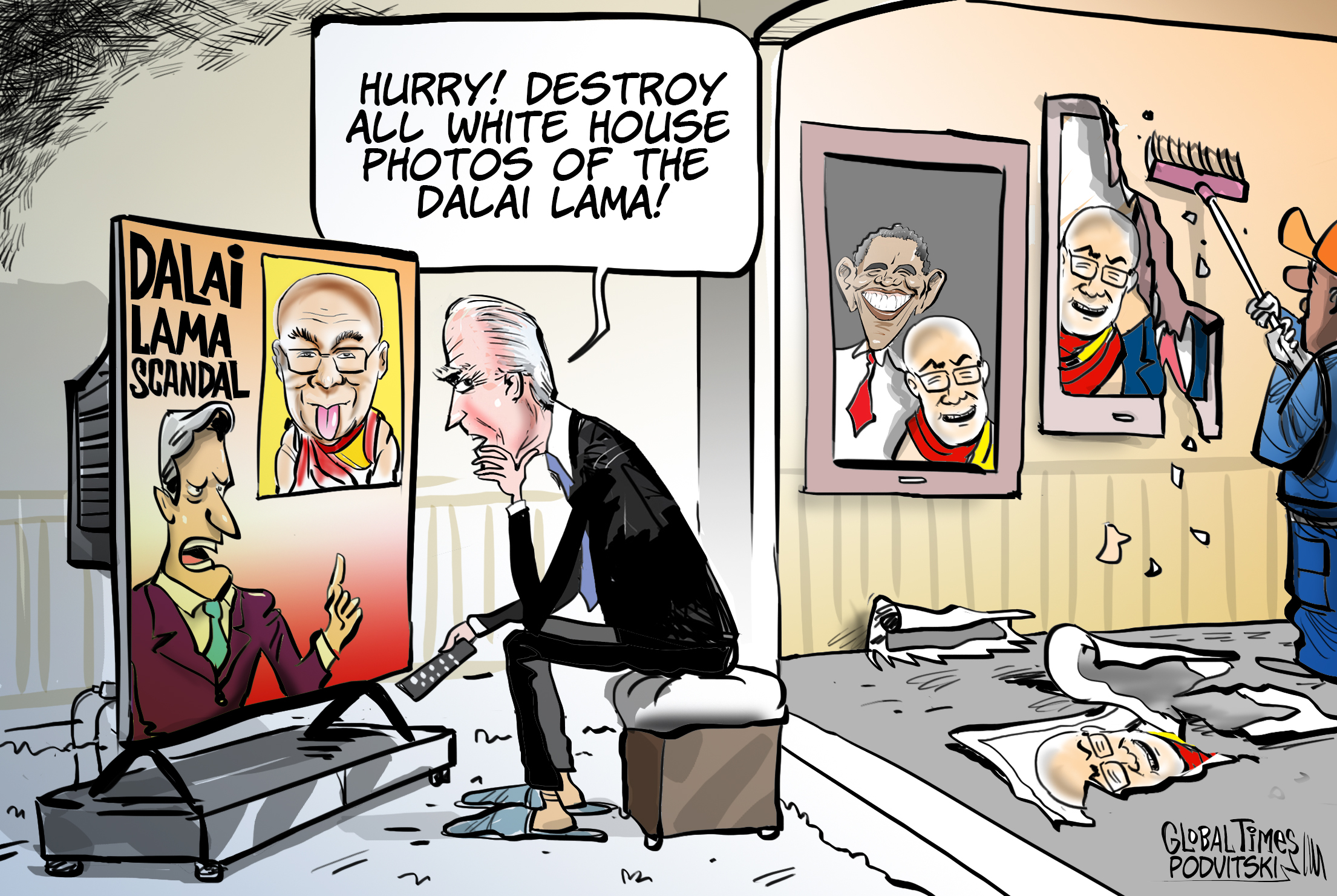 Will US distance itself from a scandal-ridden Dalai Lama? Cartoon: Vitaly Podvitski