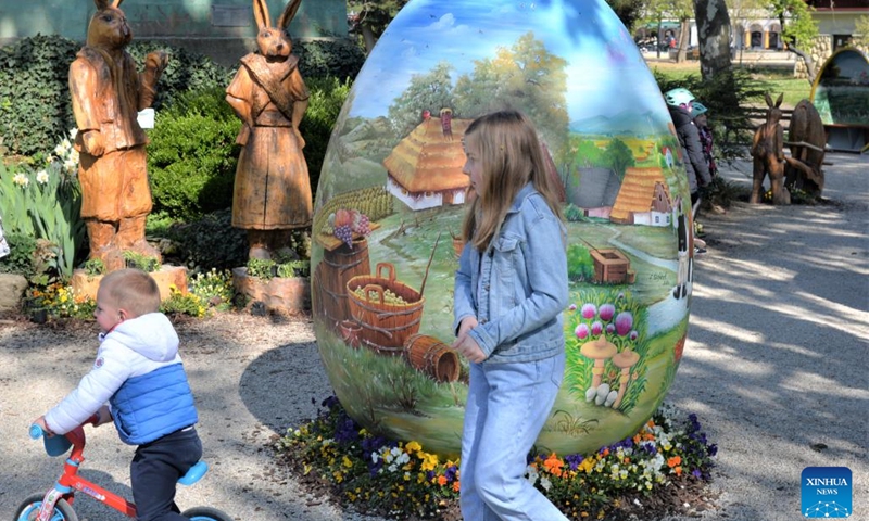 An Easter eggs exhibition is held at the City Park in Koprivnica, Croatia on April 10, 2023.(Photo: Xinhua)