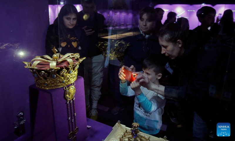 People visit Romania's National History Museum which opens till late night as part of the European Night of Museums cultural initiative in downtown Bucharest, capital of Romania, May 13, 2023. (Photo by Cristian Cristel/Xinhua)