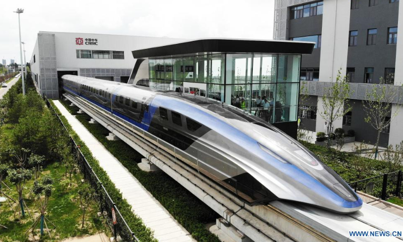 Aerial photo taken on July 20, 2021 shows China's maglev transportation system in Qingdao, East China's Shandong Province. Photo: Xinhua's maglev transportation system in Qingdao, East China's Shandong Province. Photo: Xinhua