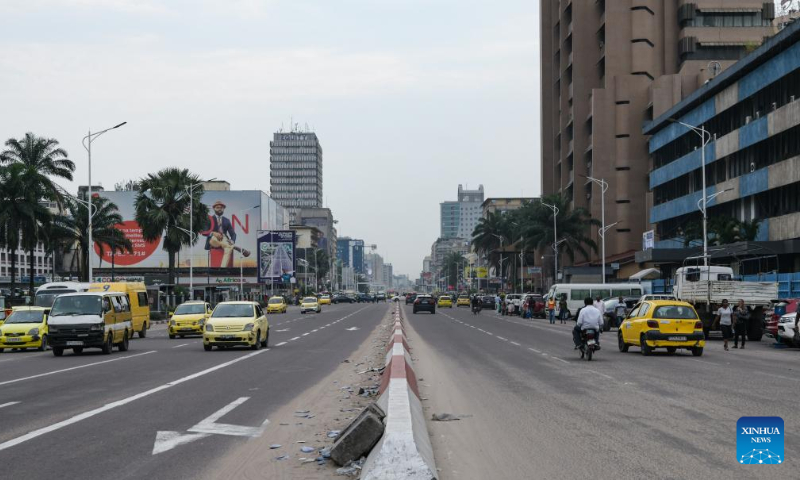 This photo taken on May 12, 2023 shows the Boulevard of June 30th in Kinshasa, the Democratic Republic of the Congo (DRC). Kinshasa is the capital, the largest river port and the largest city of the Democratic Republic of Congo and is also the political, economic and cultural center of the country. (Photo by Beno?t/Xinhua)