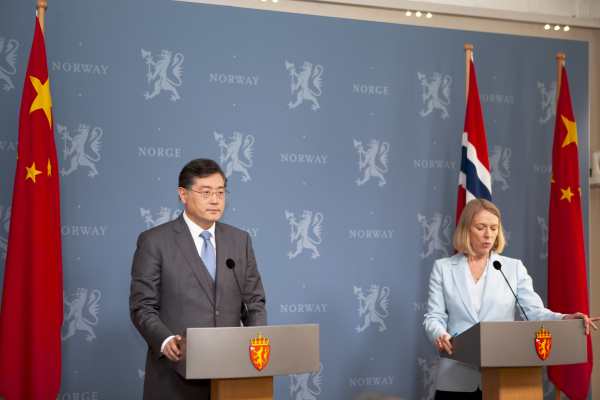 Chinese State Councilor and Foreign Minister Qin Gang holds joint press conference with Norwegian Foreign Minister Anniken Huitfeldt on May 12, 2023. Photo: Xinhua