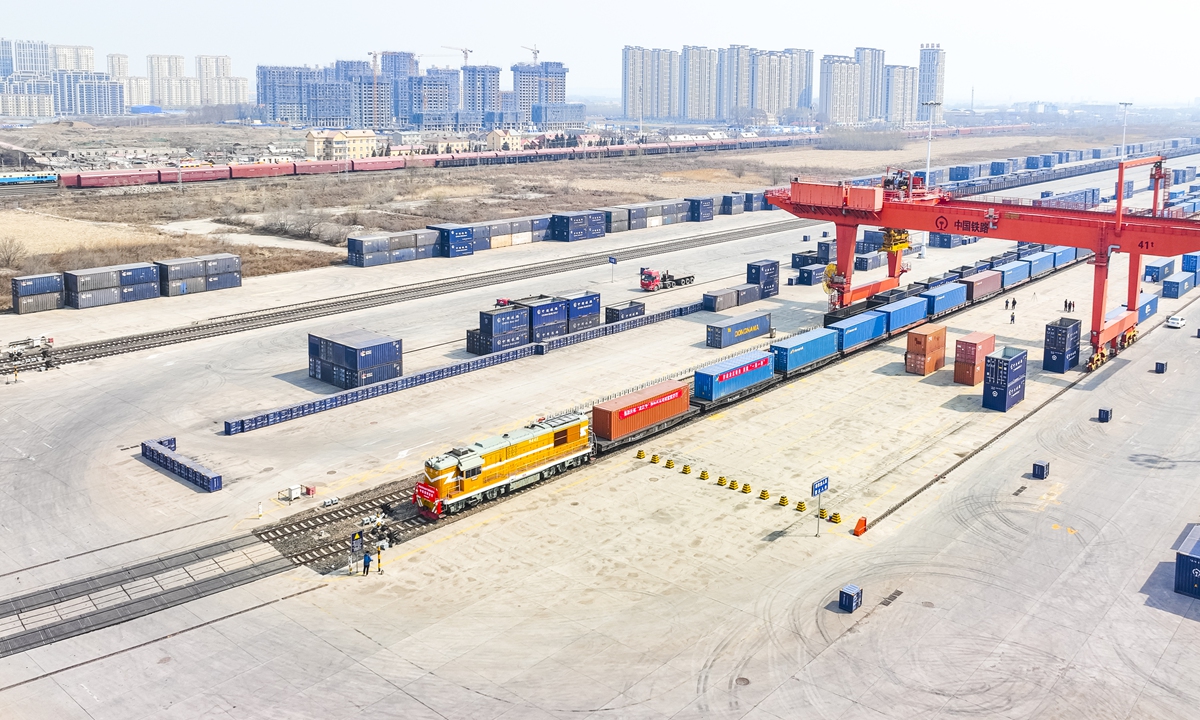 Northeast China's Heilongjiang Province see the departure of the first China-Europe Railway Express that carries commercial vehicles of domestic brands on April 16, 2023. Photo: In courtesy of China Railway Harbin Group Co.
