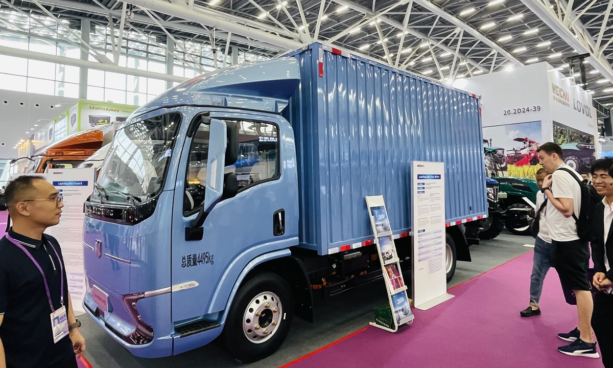 The Land King light electric truck of Weichai New Energy Commercial Vehicle Co is on display at the 133rd session of the Canton Fair in Guangzhou, South China's Guangdong Province, on April 16, 2023. Product inquiries from Russian buyers account for about 60 percent of the total. Photo: Chi Jingyi/ GT