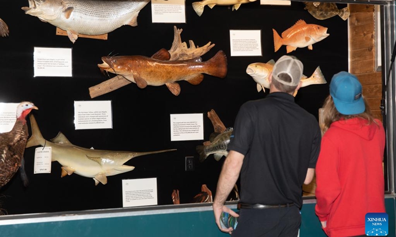People look at fish specimens at the Earthx2023 in Dallas, Texas, the United States, on April 21, 2023. The Earthx2023, an Earth Day event, kicked off here on Friday, highlighting a wide range of environmental and sustainability-related topics.(Photo: Xinhua)