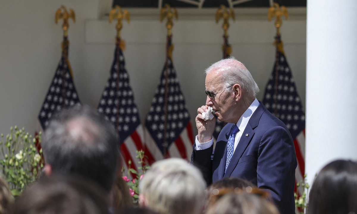 US President Joe Biden attends an event to honor national teacher of the year at the White House in Washington, DC on April 24, 2023. Biden on Tuesday announced his candidacy for the 2024 presidential election campaign, increasing the likelihood of a Biden-Trump rematch. Photo: IC