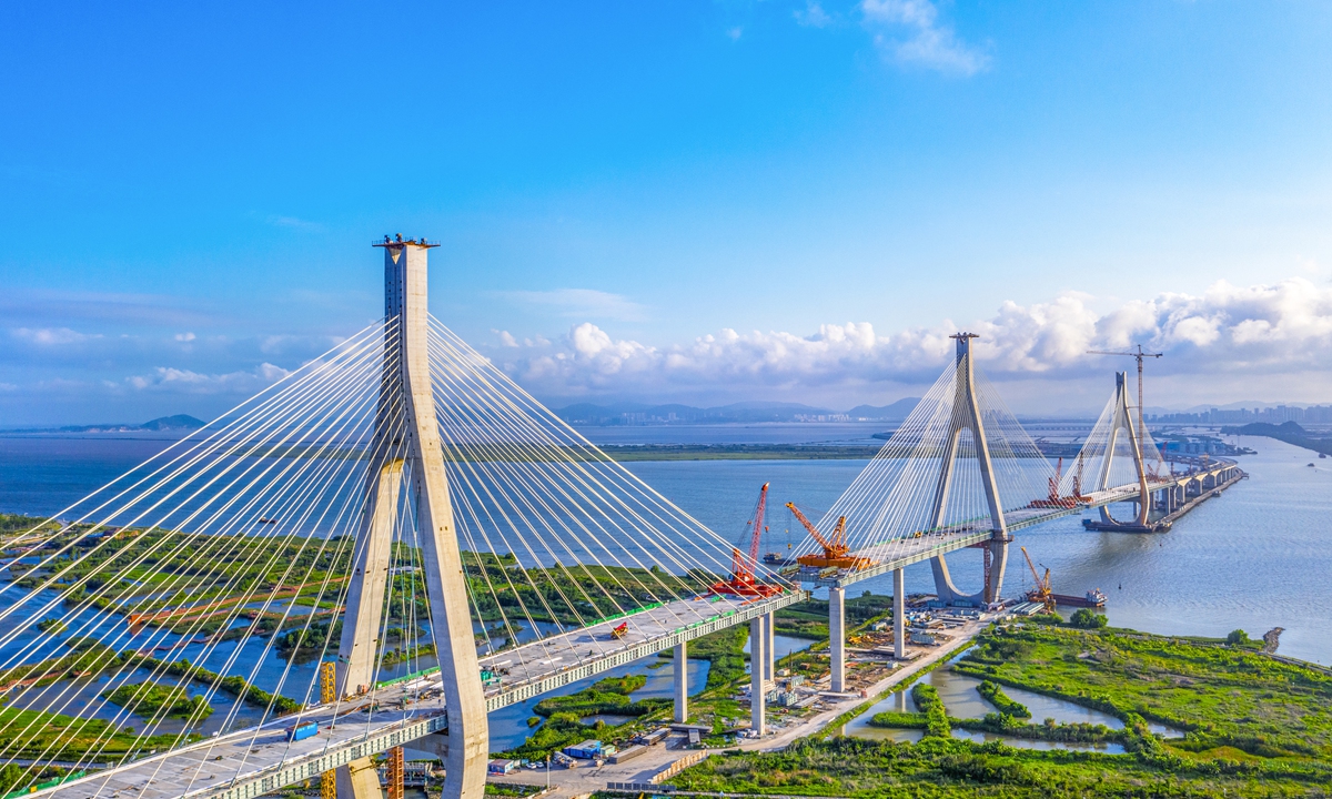 A view of the construction site of Honghe Bridge in Zhuhai, South China's Guangdong Province Photo: VCG