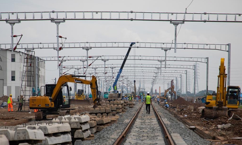 Workers work at a construction site of the Jakarta-Bandung High-Speed Railway in Bandung, Indonesia, May 1, 2023. The high-speed line, a landmark project under the China-proposed Belt and Road Initiative, connects Indonesia's capital Jakarta and another major city Bandung.

With a design speed of 350 km per hour, the railway will cut the journey between Jakarta and Bandung from over three hours to around 40 minutes. (Photo by Ren Weiyun/Xinhua)