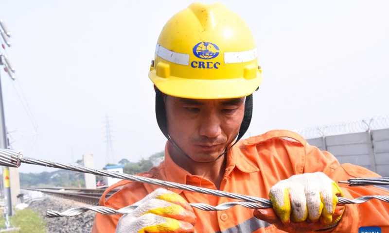 A worker works at a construction site of the Jakarta-Bandung High-Speed Railway in Bandung, Indonesia, April 30, 2023. The high-speed line, a landmark project under the China-proposed Belt and Road Initiative, connects Indonesia's capital Jakarta and another major city Bandung.

With a design speed of 350 km per hour, the railway will cut the journey between Jakarta and Bandung from over three hours to around 40 minutes. (Photo by Li Peiyang/Xinhua)