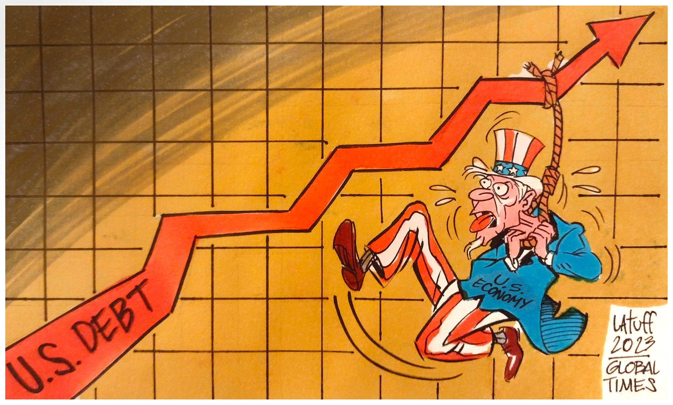 US choking on debt. Cartoon: Carlos Latuff