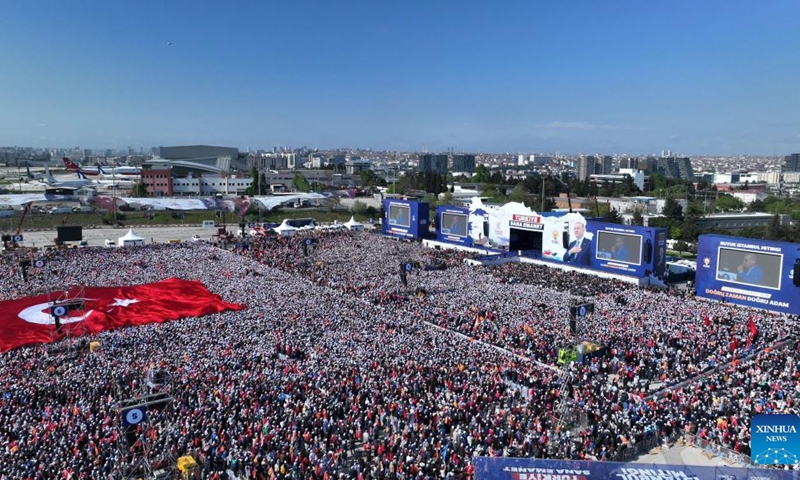 This photo taken on May 7, 2023 shows a political rally held at Ataturk Airport of Istanbul, Türkiye. Large-scale rallies were held in Istanbul, the country's largest city, over the weekend, marking the final weekend before the upcoming presidential and parliamentary elections scheduled for May 14th.(Photo: Xinhua)