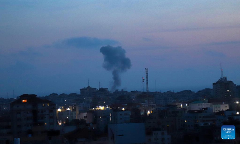 Smoke rises following an Israeli airstrike in Gaza City, on May 10, 2023. At least 21 Palestinians were killed and 64 were injured in the continuing Israeli airstrikes on the Gaza Strip, said the Palestinian Health Ministry in Gaza on Wednesday(Photo: Xinhua)