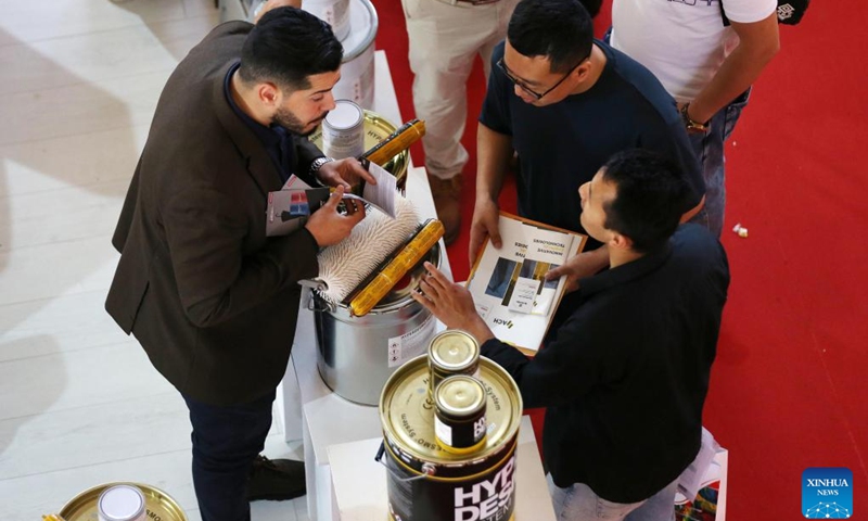 People visit a trade show of construction, building materials and public works (BATIMATEC 2023) in Algiers, Algeria, on May 9, 2023. BATIMATEC 2023 is held here from May 7 to May 11 with the participation of hundreds of exhibitors.(Photo: Xinhua)