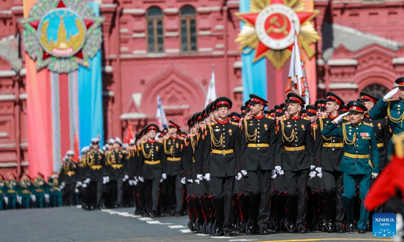 A military parade is held to mark the 78th anniversary of the Soviet victory in the Great Patriotic War, Russia's term for World War II, on Red Square in Moscow, Russia, May 9, 2023. (Xinhua/Cao Yang)