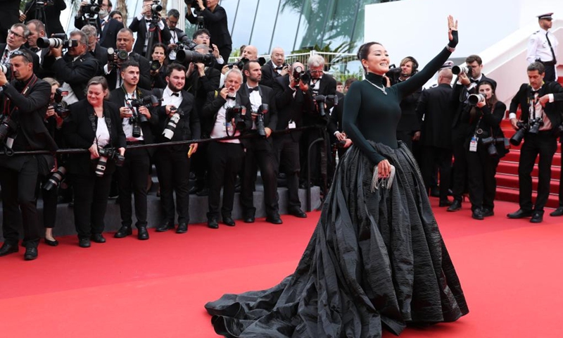 Actress Gong Li arrives for the opening ceremony of the 76th edition of the Cannes Film Festival in Cannes, southern France, on May 16, 2023. The 76th edition of the Cannes Film Festival kicked off on Tuesday evening, with 21 films selected to compete for the Palme d'Or top prize(Photo: Xinhua)