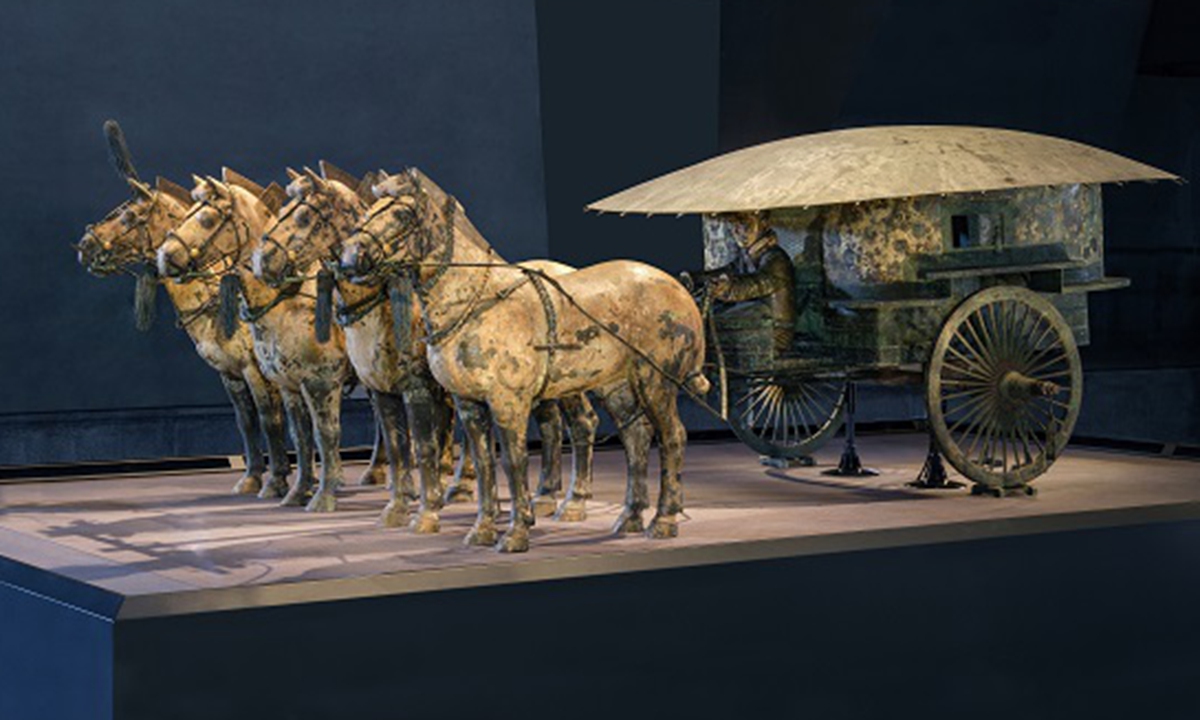 A Qin Dynasty bronze chariot stored at Emperor Qingshihuang's Mausoleum Site Museum Photo: VCG