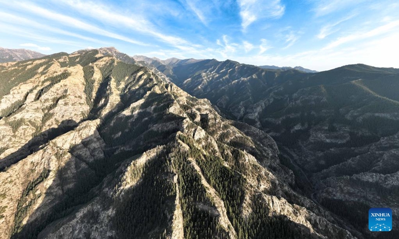 This aerial photo taken on May 11, 2023 shows the scenery of the Helan Mountain National Nature Reserve in Araxan Left Banner, north China's Inner Mongolia Autonomous Region. (Xinhua/Bei He)