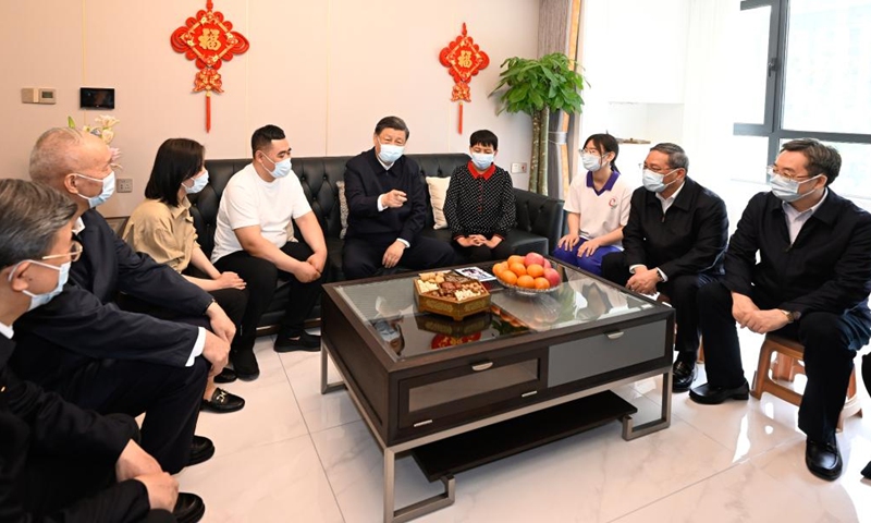Chinese President Xi Jinping, also general secretary of the Communist Party of China Central Committee and chairman of the Central Military Commission, visits the home of relocated resident Li Jinghe at a residential community in Rongdong District of the Xiong'an New Area, north China's Hebei Province, May 10, 2023. Xi on Wednesday inspected Xiong'an in north China's Hebei Province and presided over a meeting on promoting its development.(Photo: Xinhua)