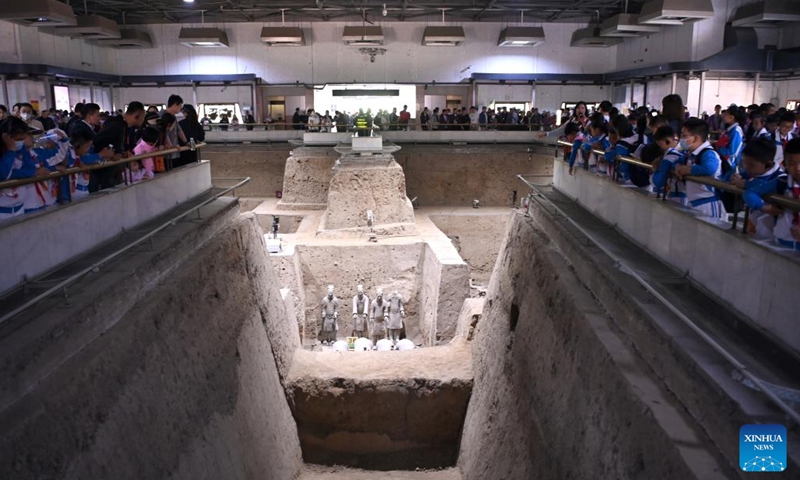 People visit pit No.3 of the Emperor Qinshihuang's Mausoleum Site Museum in Xi'an, northwest China's Shaanxi Province, April 26, 2023. Xi'an, a city with over 3,100 years of history, served as the capital for 13 dynasties in Chinese history. It is also home to the world-renowned Terracotta warriors.(Photo: Xinhua)