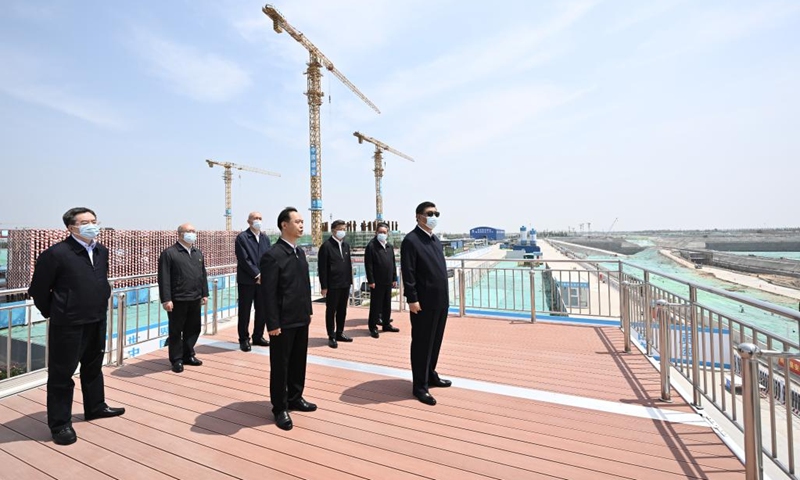 Chinese President Xi Jinping, also general secretary of the Communist Party of China Central Committee and chairman of the Central Military Commission, inspects the construction sites of an inter-city railway station and an international trade center in the Xiong'an New Area, north China's Hebei Province, May 10, 2023. Xi on Wednesday inspected Xiong'an in north China's Hebei Province and presided over a meeting on promoting its development.(Photo: Xinhua)