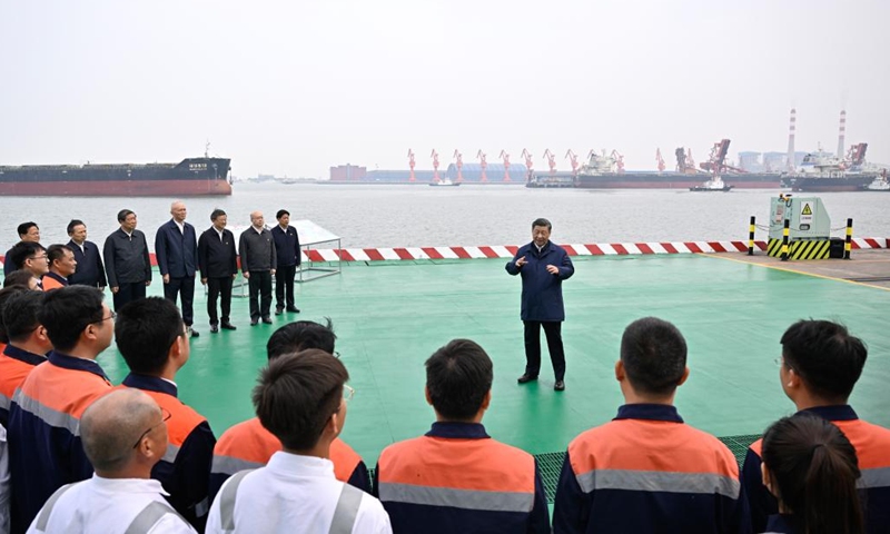 Chinese President Xi Jinping, also general secretary of the Communist Party of China Central Committee and chairman of the Central Military Commission, visits a coal port to learn about its operation and development planning in Cangzhou, north China's Hebei Province, May 11, 2023. Xi on Thursday visited the city of Cangzhou in north China's Hebei Province.(Photo: Xinhua)