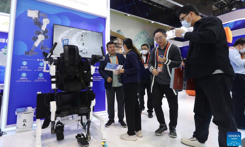 Visitors learn about rehabilitation products at the Exposition on China Brand 2023 in east China's Shanghai, May 10, 2023. The Exposition on China Brand 2023 kicked off Wednesday at the Shanghai World Expo Exhibition and Convention Center. Around 1,000 Chinese enterprises participated in the exposition, showcasing the new look of current Chinese brands to the world.(Photo: Xinhua)