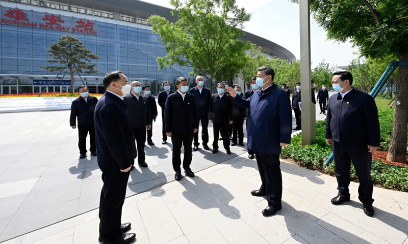 Chinese President Xi Jinping, also general secretary of the Communist Party of China Central Committee and chairman of the Central Military Commission, inspects the Xiong'an Railway Station in the Xiong'an New Area, north China's Hebei Province, May 10, 2023. Xi on Wednesday inspected Xiong'an in north China's Hebei Province and presided over a meeting on promoting its development.(Photo: Xinhua)