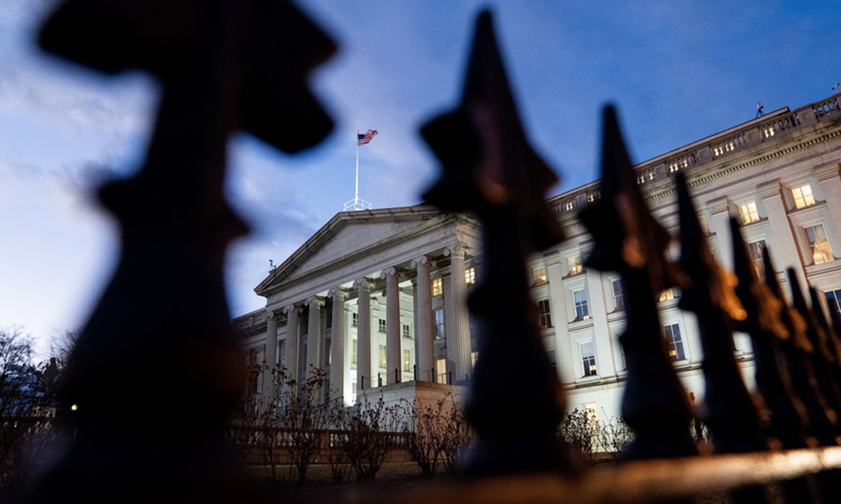 This photo taken on Jan. 20, 2023 shows the U.S. Department of the Treasury in Washington, D.C., the United States. (Xinhua/Liu Jie)

