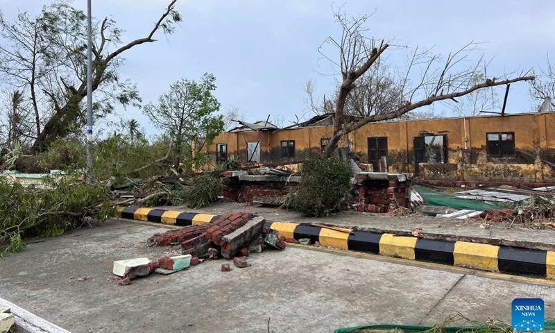 This photo taken on May 15, 2023 shows a building damaged by Cyclone Mocha in Sittwe, Rakhine State, Myanmar. On Sunday, extremely severe cyclonic storm Mocha hit the coastal areas of western Myanmar's Rakhine State, leaving a trail of destruction.(Photo: Xinhua)