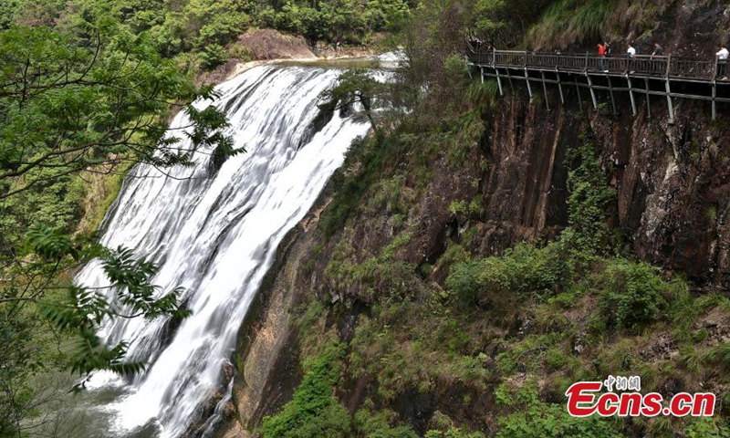 Amazing aerial view of the Jiulongji waterfall with a total drop of more than 300 meters in Zhouning County, east China's Fujian Province, May 25, 2023. (Photo: China News Service/Zhang Bin)