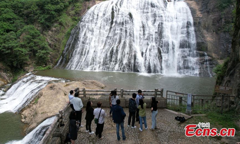 Amazing aerial view of the Jiulongji waterfall with a total drop of more than 300 meters in Zhouning County, east China's Fujian Province, May 25, 2023. (Photo: China News Service/Zhang Bin)