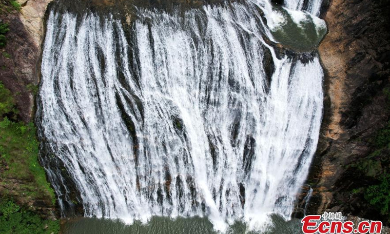 Amazing aerial view of the Jiulongji waterfall with a total drop of more than 300 meters in Zhouning County, east China's Fujian Province, May 25, 2023. (Photo: China News Service/Zhang Bin)