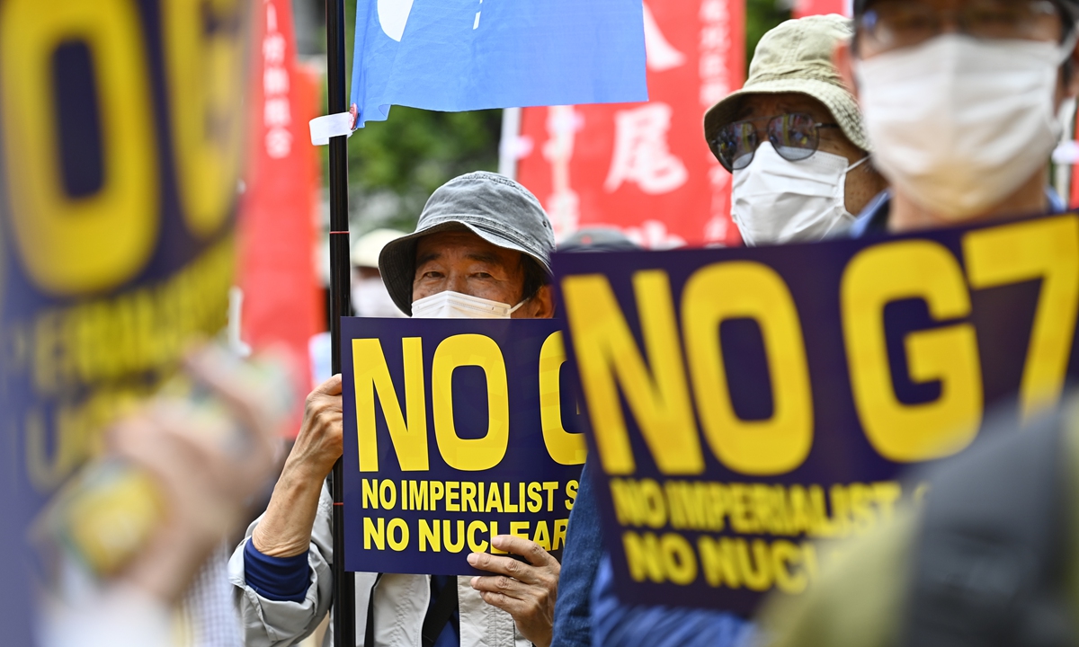 People demonstrate on May 19, 2023 in Hiroshima city, Japan, as they protest against the G7 Hiroshima Summit which is held from May 19 to 21.Photo: VCG