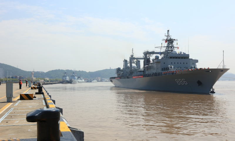 The PLA Navy's 44th naval escort task force set sail from a military port in Zhoushan, Zhejiang Province on April 28, 2023. Among the fleet is the comprehensive supply ship, Qiandaohu. Photo: Xinhua