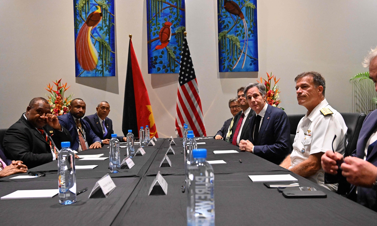 US Secretary of States Antony Blinken (3rd-right) holds a bilateral meeting with Papua New Guinea's Prime Minister James Marape (left) during the Forum for India-Pacific Islands Cooperation at APEC Haus in Port Moresby on May 22, 2023. Photo: VCG
