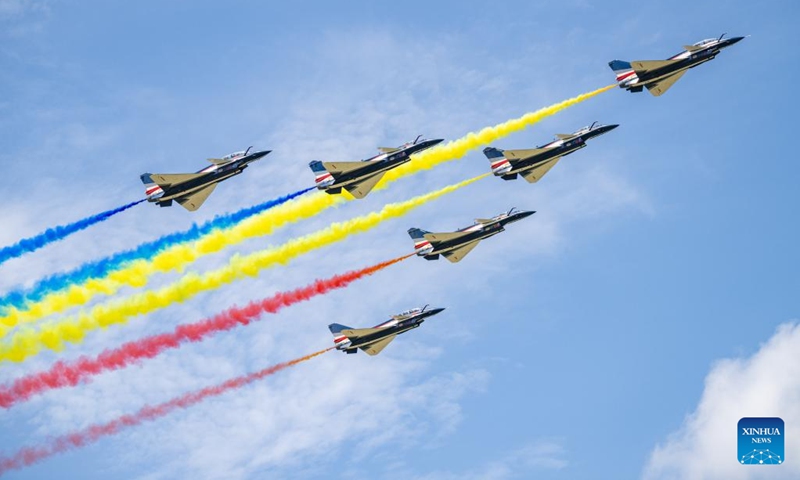 The Chinese People's Liberation Army (PLA) Air Force's August 1st aerobatics team performs at the 16th Langkawi International Maritime and Aerospace Exhibition (LIMA 2023) in Langkawi, Malaysia, May 23, 2023.(Photo: Xinhua)