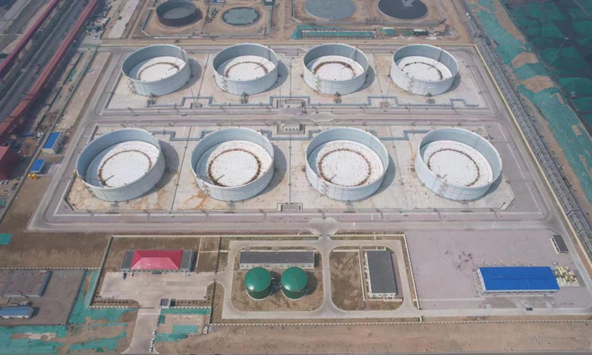 A newly-established crude oil storage project with the total capacity of 800,000 cubic meters located at the Dongjiakou Port Area in Qingdao Port, East China's Shandong Province Photo: Courtesy of Qingdao Port