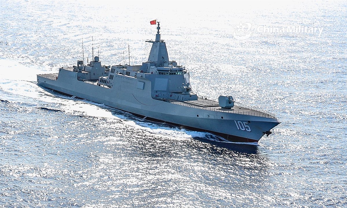 The guided-missile destroyer Dalian (Hull 105) attached to the PLA Southern Theater Command sails during a far-sea joint training drill in early April, 2023. Photo: eng.chinamil.com.cn