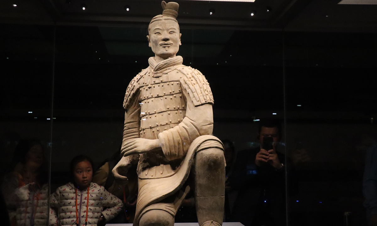 A terracotta warrior at?the Mausoleum of the First Qin Emperor in Xi'an Photo: Lou Kang/GT
