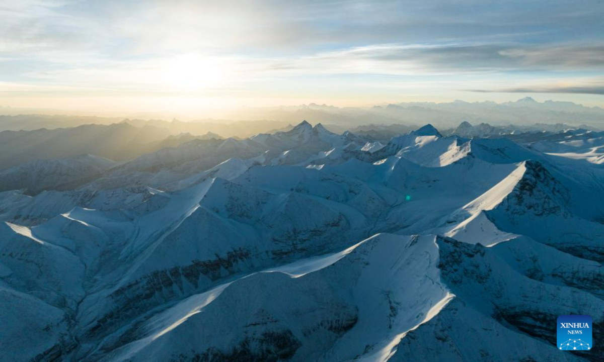 This aerial photo taken on May 23, 2023 shows a view of Himalaya mountains seen at an altitude of 8,000 meters in southwest China's Tibet Autonomous Region. Photo:Xinhua