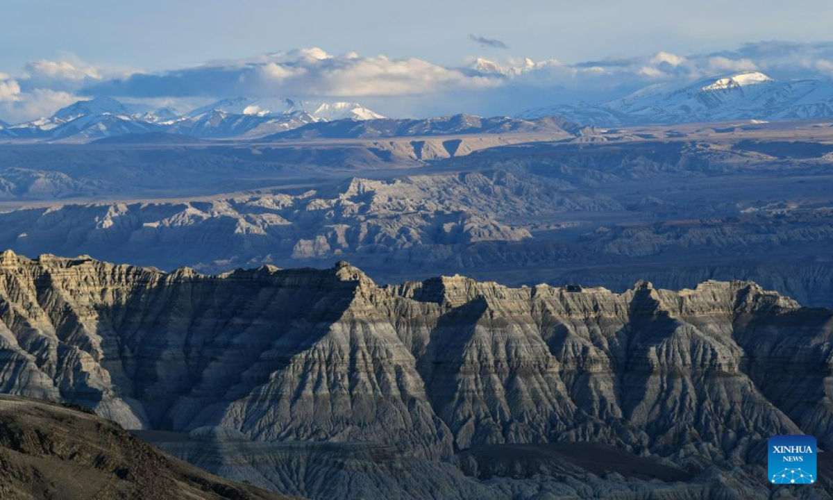 This photo taken on May 25, 2023 shows the landscape of earth forest in Zanda County, southwest China's Tibet Autonomous Region. Zanda is famous for the unique landscape of earth forest, which was formed by geological movement and soil erosion. These