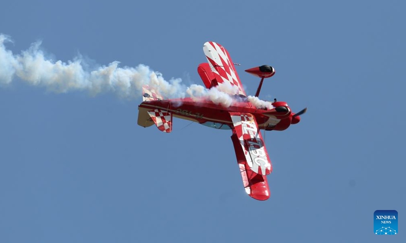 An aircraft performs during the Fly in Limbazi air show in Limbazi, Latvia, on June 10, 2023. (Photo by Edijs Palens/Xinhua)